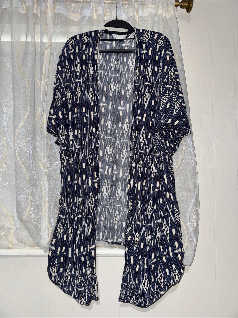 Wonderly Navy and White Geometric Open-Front Cardigan